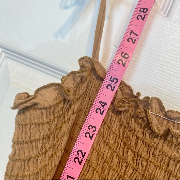 Boho Style ‘Tube Top’. Light Brown. Tie Straps. Sequined Butterflies. Long Tunic - Picture 6 of 6